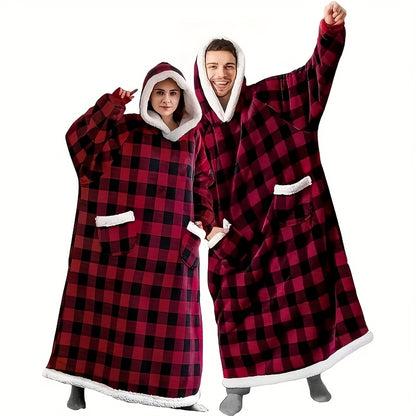 1pc Oversized Blanket Sportswear Super Soft And Warm Winter Giant Adult Wearable Blanket Hooded Jacket, Thick And Warm Hoodie Jacket Ultra Long Wearable Blanket Women'S Men'S Pocket Lazy Dress