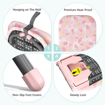 Small Ironing Board with Iron Holder, Compact Ironing Board with Non-Slip Feet, Portable Tabletop Ironing Board with Cover for Small Spaces And Travel, Pink