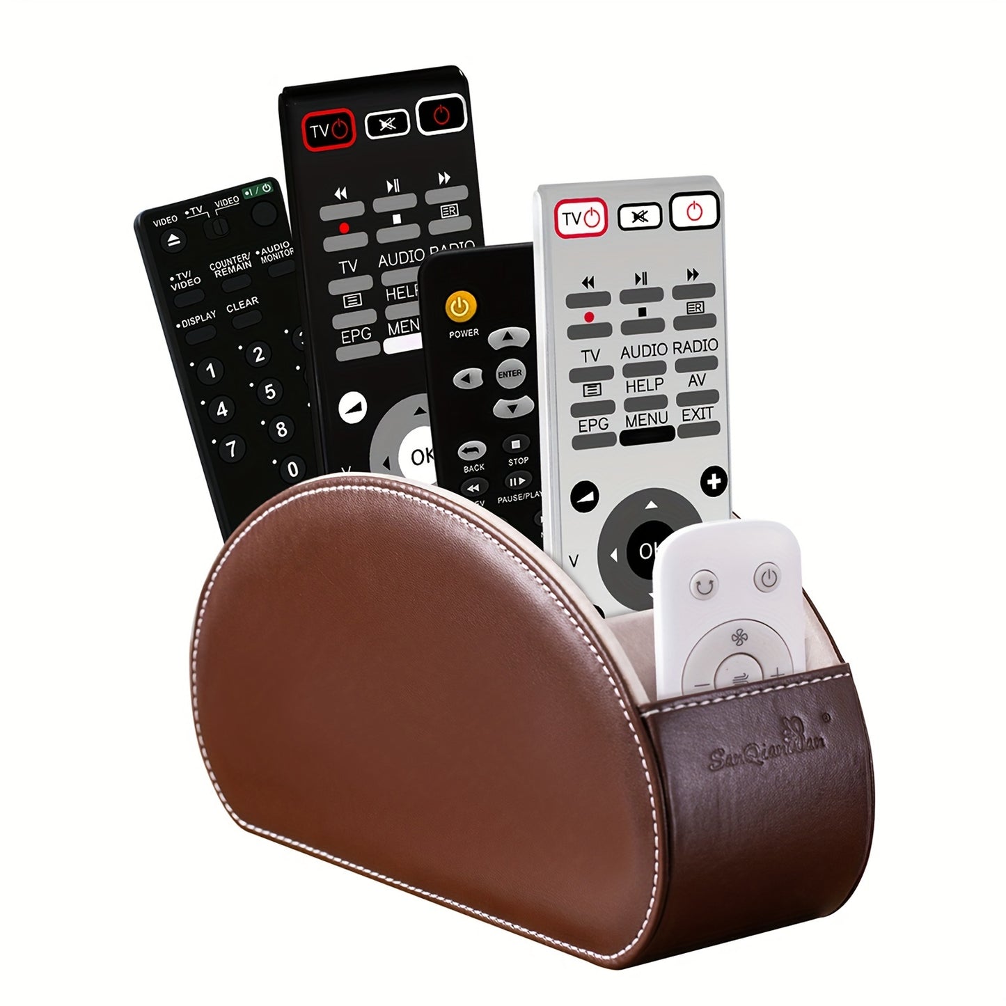 SANQIANWAN Remote Control Holders Organizer Box with 5 Compartment PU Leather Multi-Functional Office Desk Storage Caddy Store TV Remote for Media Player, Brush, Pencil, Glassees&Office Supplies, Shelf Baskets
