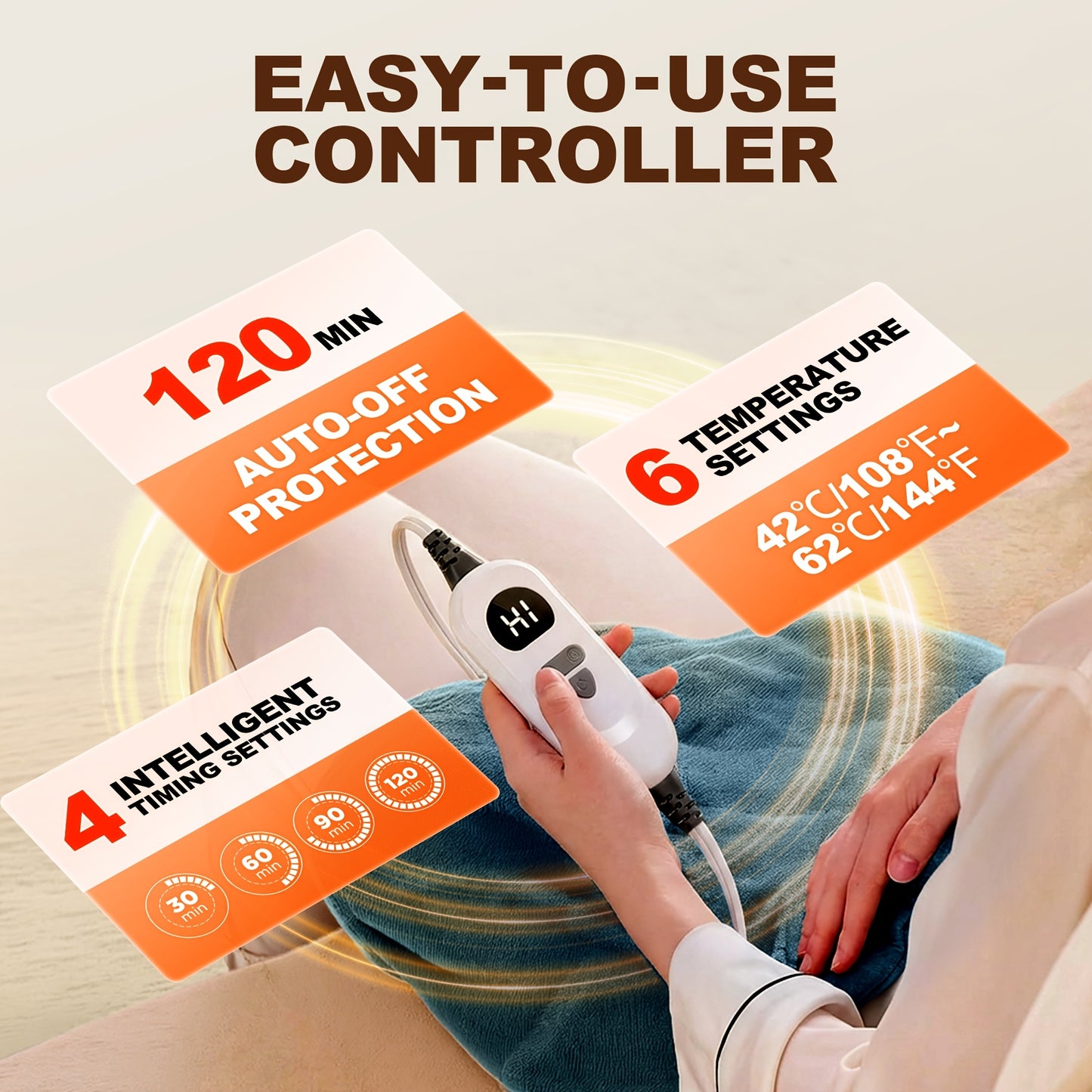 Graphene Heating Pad, Suitable for Neck, Shoulders, and Back, Weighted Electric Pad, Deep Heating, with Precise Heating and Soft Flannel, Multiple Heating Settings, Timer Option, Auto Shut-Off, Machine Washable. Size Is 22 Inches X 18 Inches