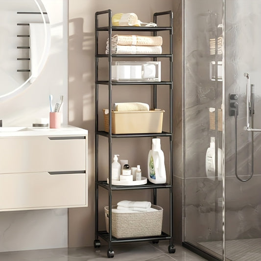 6-Tier Heavy-Duty Storage Shelf with Leveling Feet - Freestanding Stainless Frame Suitable for Pantry, Kitchen, Garage, Workshop - Reinforced Upright Rack, Space-Saving Shelving Unit, Durable Structure for Home Organization (No Installation)