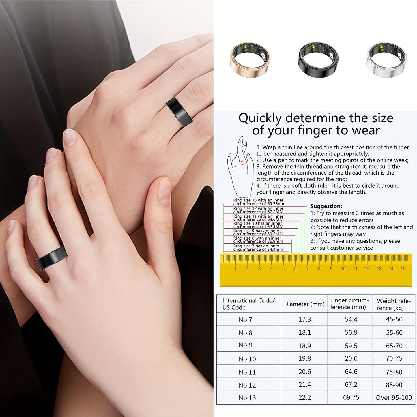 Health Monitoring Smart Ring for Women & Men – Fitness Activity Tracker with Sleep, Calories, Steps, HRV & Menstrual Cycle, Bluetooth 5.3, IP68 Waterproof, iOS & Android