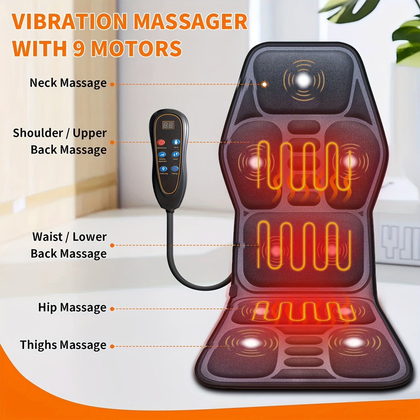 MASSTECK Massage Seat Cushion for Couch, Chair, Massager Mat with Heat, Lumbar Traction & Relax, 9 Vibration Motors & Triple Back Heating Pad, Full Body Massager for Back Waist Hip Leg, Massager Gift for Mom/Dad/Women/Men, Christmas Gift