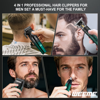 Hair Cutting Set 4pcs Professional - Electric Hair Clipper, Electric Shaver, T-Blade Trimmer & Nose Hair Trimmer, Gradient Green Gift Box, Precise Grooming Kit for Home Use & Gift