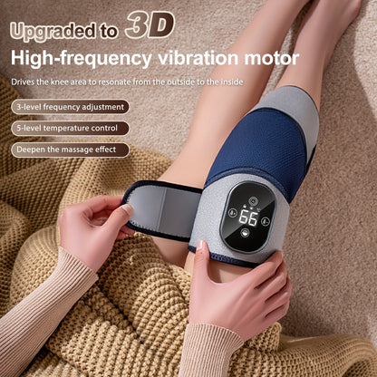 Electric Heated Knee Massager 3-in-1, Vibrating Heating Pad for Knee Shoulder Elbow, 5 Temperature Settings 45-65°C, 3-Speed Massage, Wireless Wearable Pain Relief Wrap