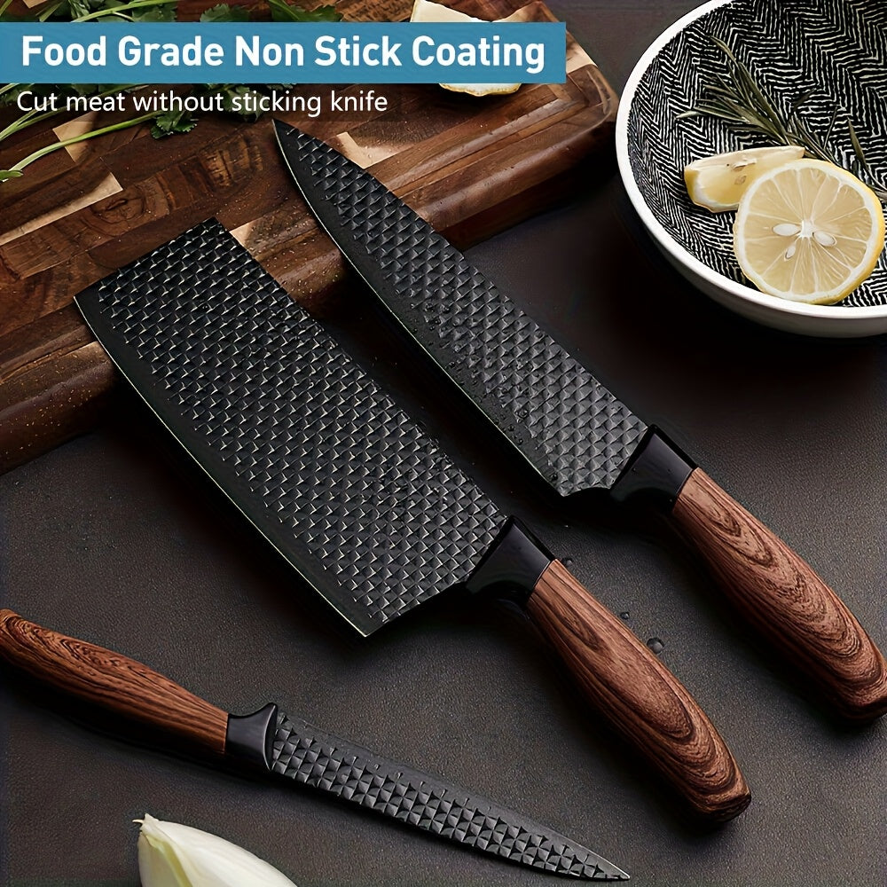Professional Kitchen Knife Sets, Knife Combinations, Stainless Steel Knife And Scissors Sets, with Wooden Knife Racks, Self-sharpening Chef Knife Sets, Stainless Steel Hammer-textured Knife Sets, Gift Box Knives, Valentine's Day Gifts