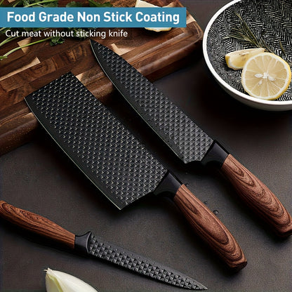 Professional Kitchen Knife Sets, Knife Combinations, Stainless Steel Knife And Scissors Sets, with Wooden Knife Racks, Self-sharpening Chef Knife Sets, Stainless Steel Hammer-textured Knife Sets, Gift Box Knives, Valentine's Day Gifts
