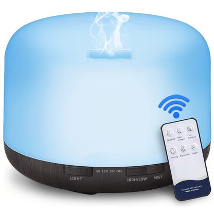Essential Oil Diffuser 500ml 7-Color Ambient Light Timer Auto Shut-Off USB Ultrasonic Aroma Diffuser for Large Room Home Office Bedroom Wood Grain Humidifier