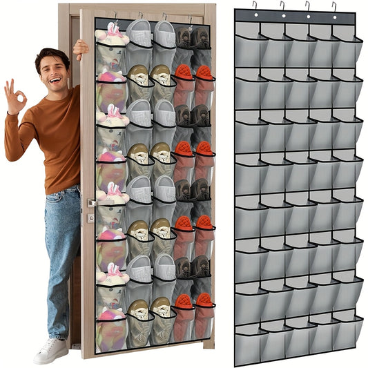 Over the Door Shoe Organizer 40 Pockets with 4 Hooks – Durable Fabric Hanging Shoe Storage for Closet, Entryway & Bedroom – Space-Saving Door Shoe Rack in Gray, White & Black