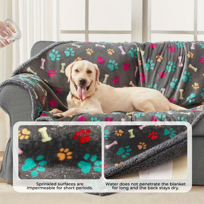 High Quality Pet Blankets for Couch Sofa Bed Cover Liquid Pee Proof Washable Soft Fluffy Large Dog Blanket Reversible Furniture Protection Grey Paw Thicken