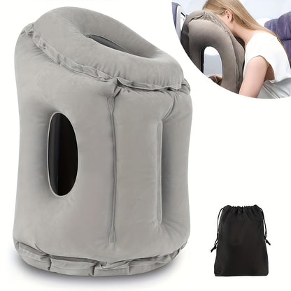 Inflatable Nap Pillow for Neck Support | Portable Air Cushion with Soft Microfiber Cover | Grey | Hand Wash Only | For Aviation, Train, Car, Office