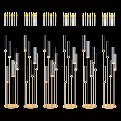 2 Sets Floor Candelabra 6 Arms 46'' Tall Candle Holder with 12pcs LED Candle for Valentine's day, Candelabra Centerpieces for Table, Metal Candlestick Set with Acrylic Lampshade for Wedding Decor (Golden) Seasonal Holiday Decoration,Candleholders