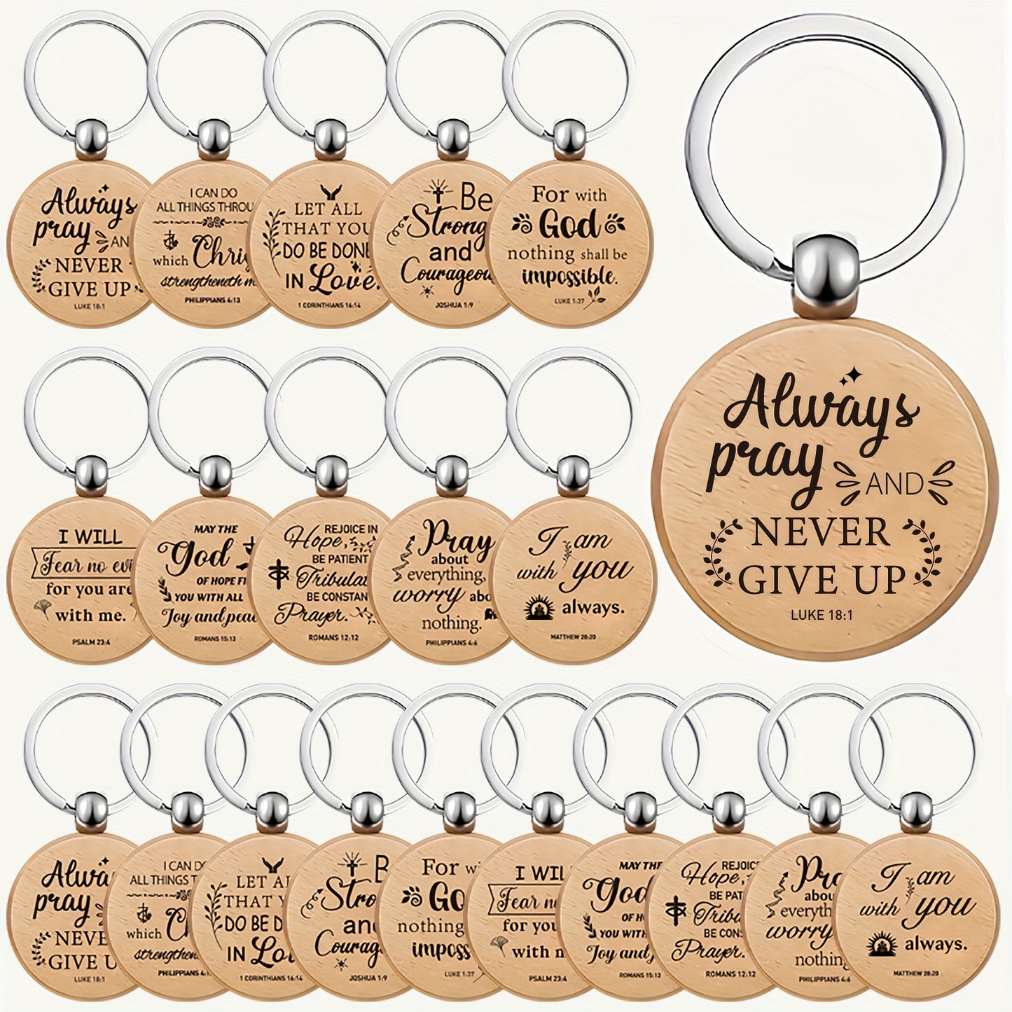 100pcs Wooden Bible Inspirational Keychains Bulk Bible Verse Keychains Religious Christian Keychains Rustic Engraving Thank You Teacher Gifts For Women Men Students, Party Supplies Set, Back To School Gifts, Party Packs, , Christmas gifts