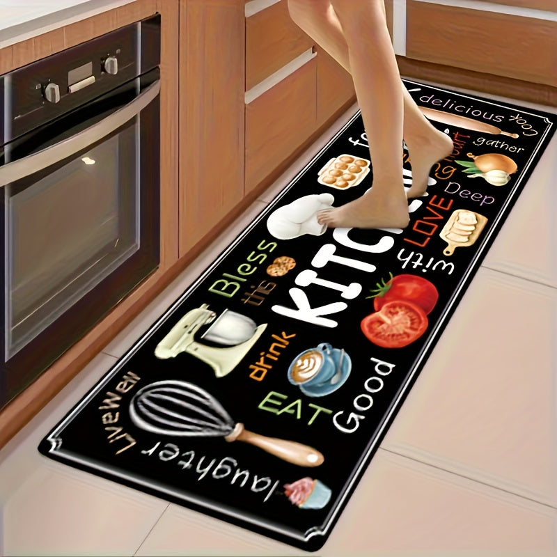 2pcs Black Kitchen Floor Mats, Kitchen Style Pattern Diatomaceous Earth Foot Mats, Hallway Running Long Mats, Soft, Comfortable, Easy to Clean, Suitable for Bathroom, Kitchen, Bedroom Entrance And Hallway Decoration