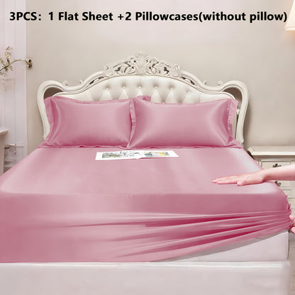 Luxury Satin Fitted Sheet 1*Fitted Sheet+2*Pillowcase, Queen Sheet, Cooling, Smooth, Breathable, Wrinkle-Resistant, Machine Washable, Easy Care Ultra Soft for Hot Sleepers Child, Children, Adults, Hotels, Apartments, Wedding Gifts-3000TC Random Color