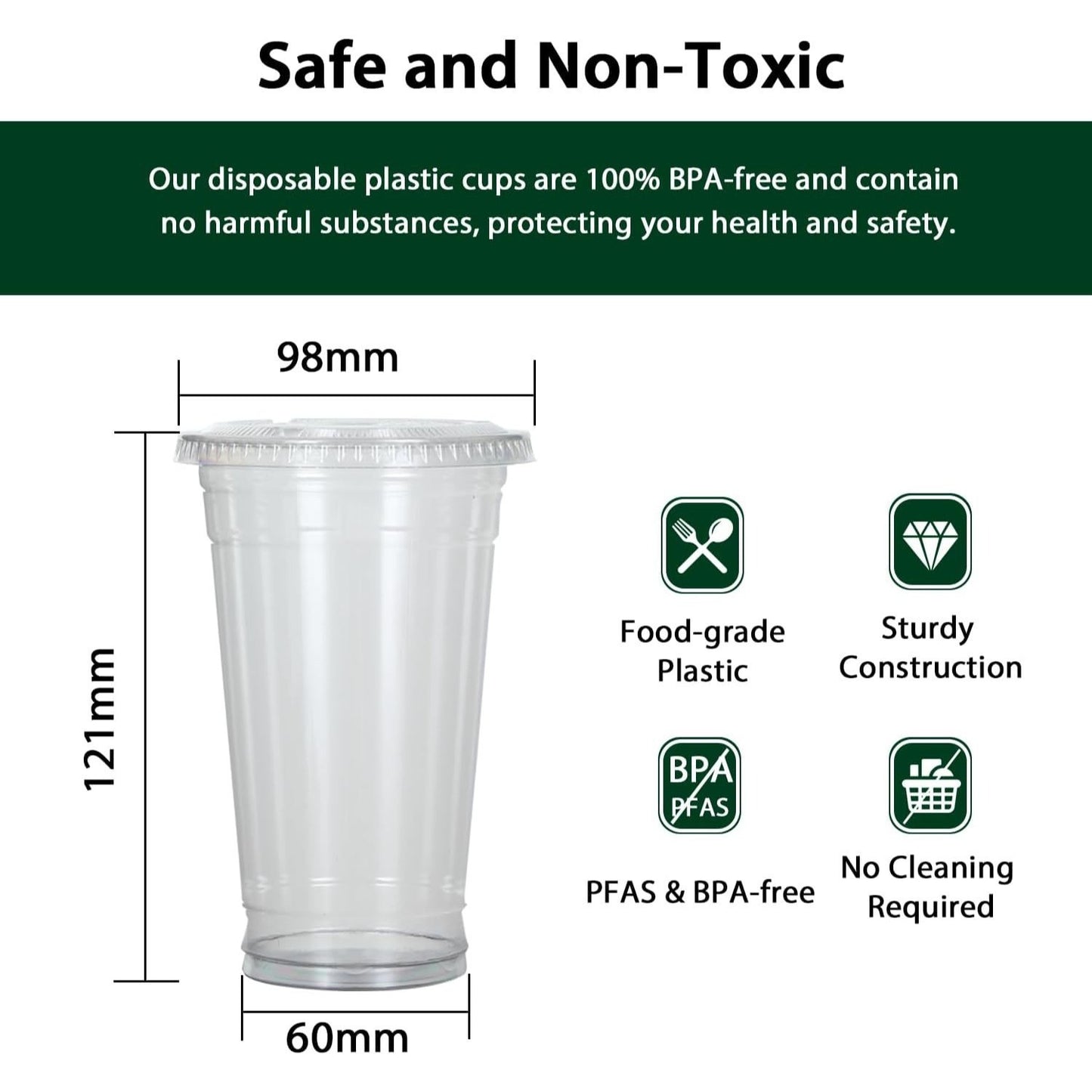 Disposable Clear Plastic Cups with Flat Lids – 16oz & 24oz PET Crystal Cold Drink Cups for Iced Coffee, Smoothie, Bubble Tea, Party Supplies, Thanksgiving Halloween Christmas – 100 or 500 Pack