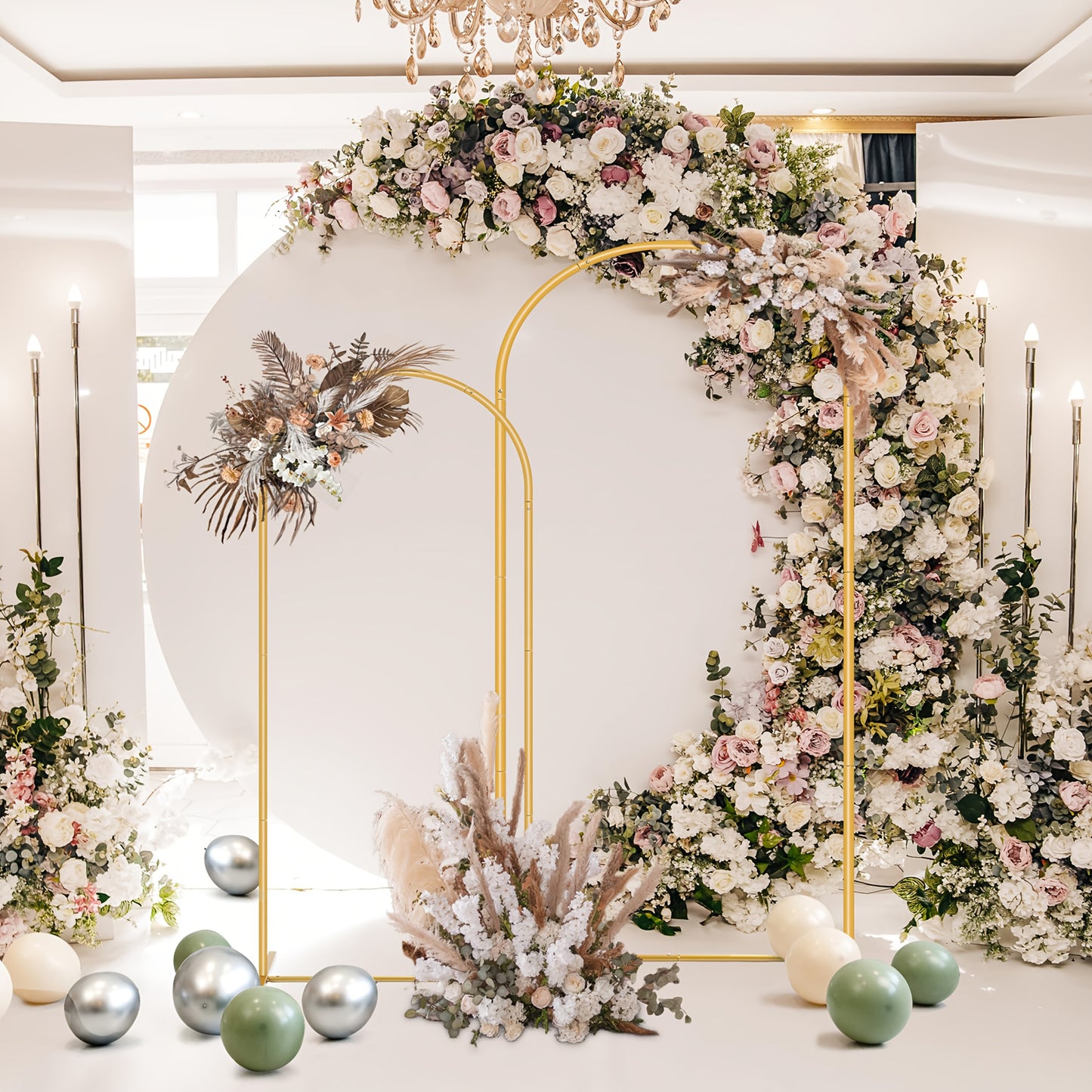 2-Piece Wedding Arch Backdrop Set Metal Arch Backdrop Frame Ideal For Wedding Celebrations, Outdoor/indoor Birthday Parties, Graduation Ceremonies, Garden Floral Balloon Arch Decorations, Event Decor 7.2 Ft + 6 Ft Halloween & Christmas