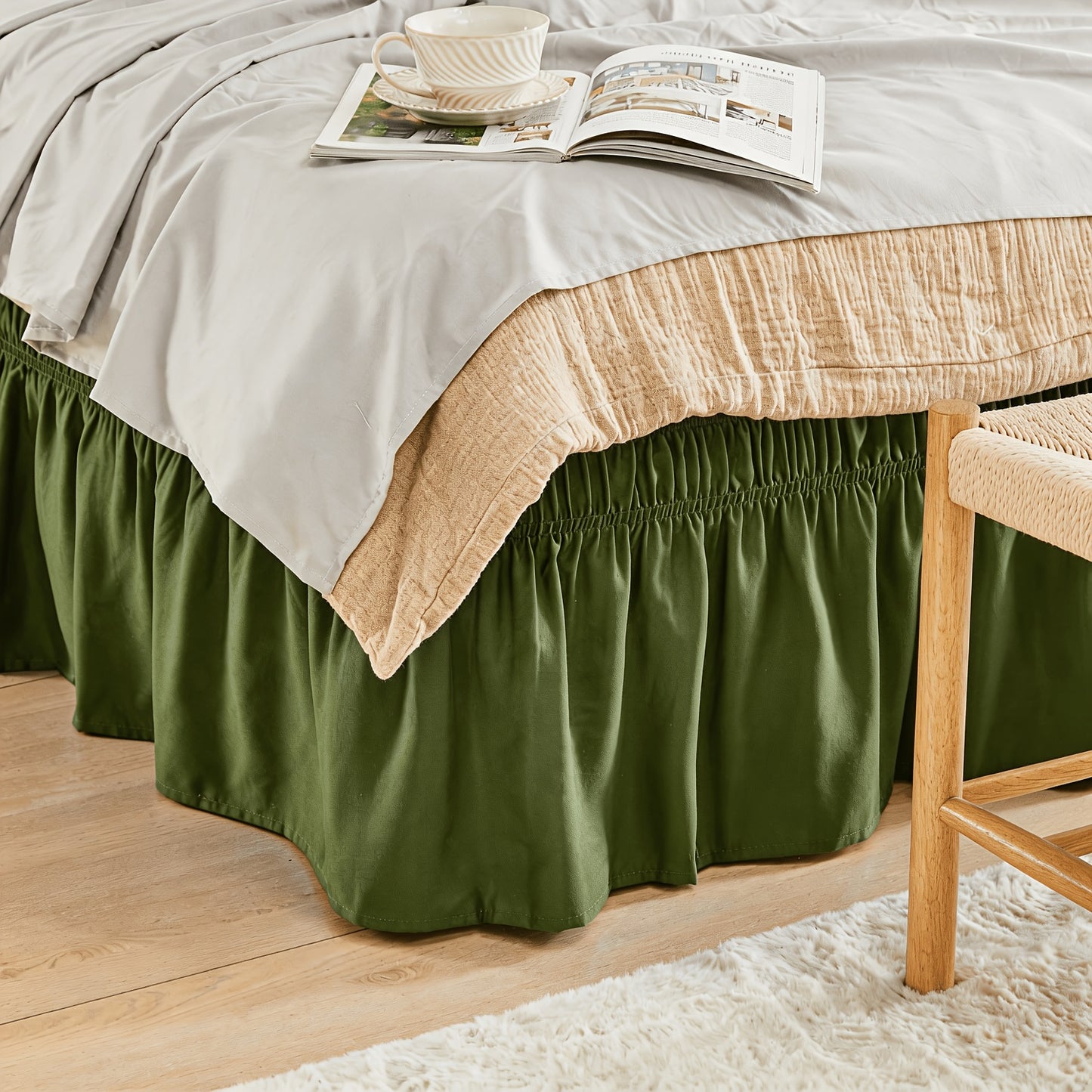 NICELEAF Elastic Bed Ruffle, Easy Wrap Around Ruffle, Microfiber Bed Skirt With Adjustable Elastic Belt 15 Inch Tailored Drop, Hotel Quality Bedskirt, Fade Resistant, Easy Fit, Machine Washable
