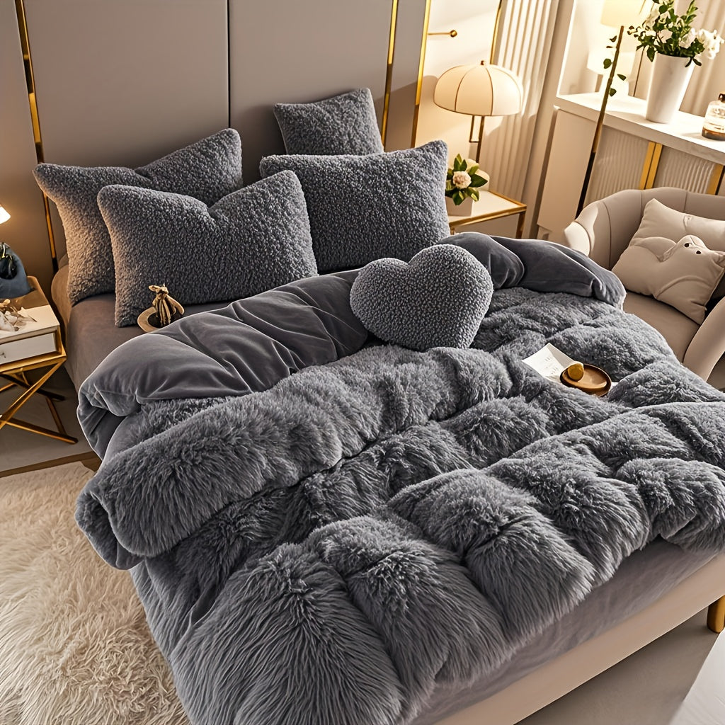 4pcs Autumn And Winter Soft Warm Fluffy Bedding Set Comforter Set(Duvet Cover with Pillowcases), Ideal for Cozy Comfort(QUEEN, KING SIZE) | NO Quilt