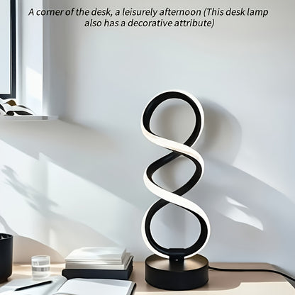Spiral LED Table Lamp, Dimmable Push Button Control Desk Light for Bedroom Living Room Office, Modern Metal Base Indoor Accent Lamp, Unique Spiral Design Home Decor Gift for Christmas Birthday Valentine