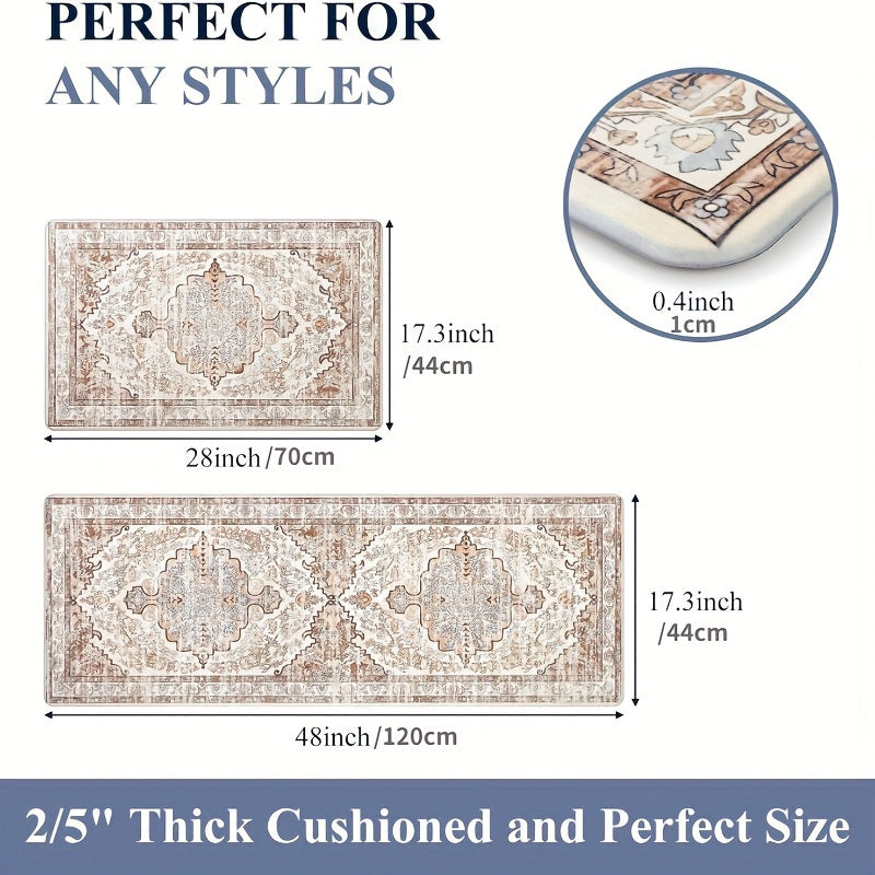 Anti Fatigue Kitchen Mat Set of 2 Non Slip Kitchen Rugs and Mats Cushioned Kitchen Mats for Floor Distressed Boho Kitchen Mat Mat Runner for Sink Laundry Office