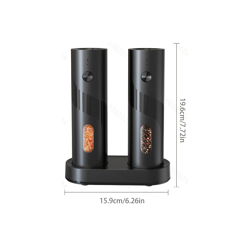 1/2pcs Salt And Pepper Seasoning Bottles Electric Grinder Kitchen Electric Spice Grinder With Grinding Inspection Light Top-Filling Large Capacity Two-Piece Set With Charging Base Electric Spice Grinder Gift Set Preferred Kitchen Accessories