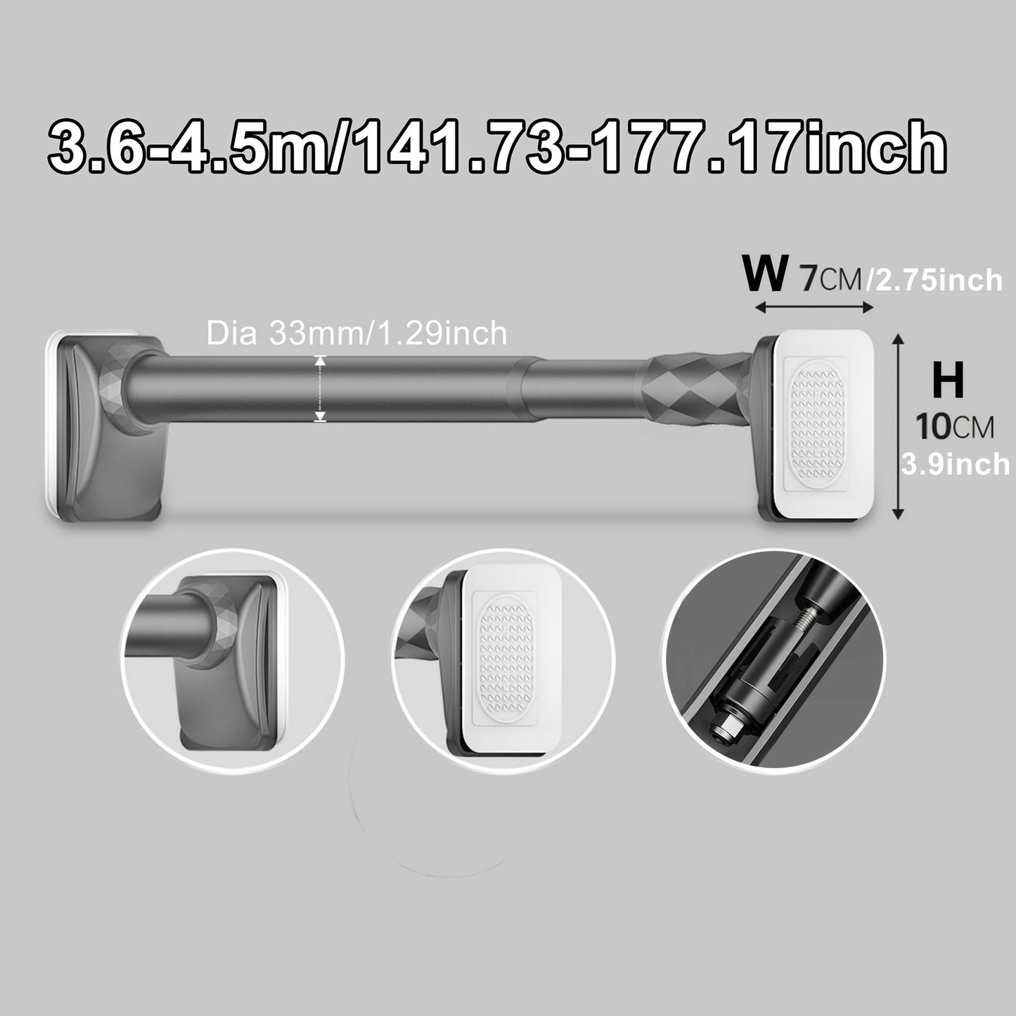 15.75inch - 196.85inch No Drilling Curtain Rail 33Mm Diameter Telescopic Shower Curtain Rod, Extendable Telescopic Rod, Long Adjustable Curtain Rod for Large Windows