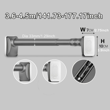 15.75inch - 196.85inch No Drilling Curtain Rail 33Mm Diameter Telescopic Shower Curtain Rod, Extendable Telescopic Rod, Long Adjustable Curtain Rod for Large Windows