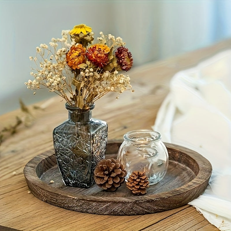 Decorative Tray for Coffee Table – Round Wave-Shaped Centerpiece Tray for Living Room, Dining Room, Kitchen Counter, Bathroom – Rustic Vintage Distressed Finish, Multipurpose Home Decor Tray