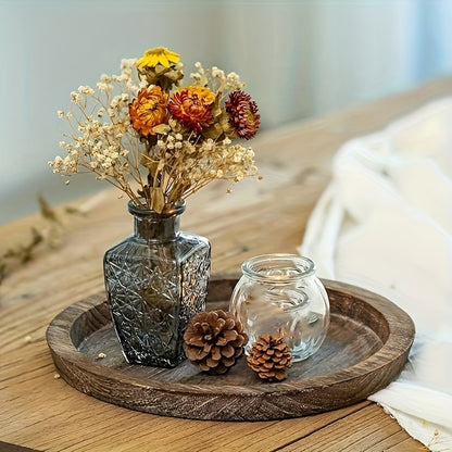Decorative Tray for Coffee Table – Round Wave-Shaped Centerpiece Tray for Living Room, Dining Room, Kitchen Counter, Bathroom – Rustic Vintage Distressed Finish, Multipurpose Home Decor Tray