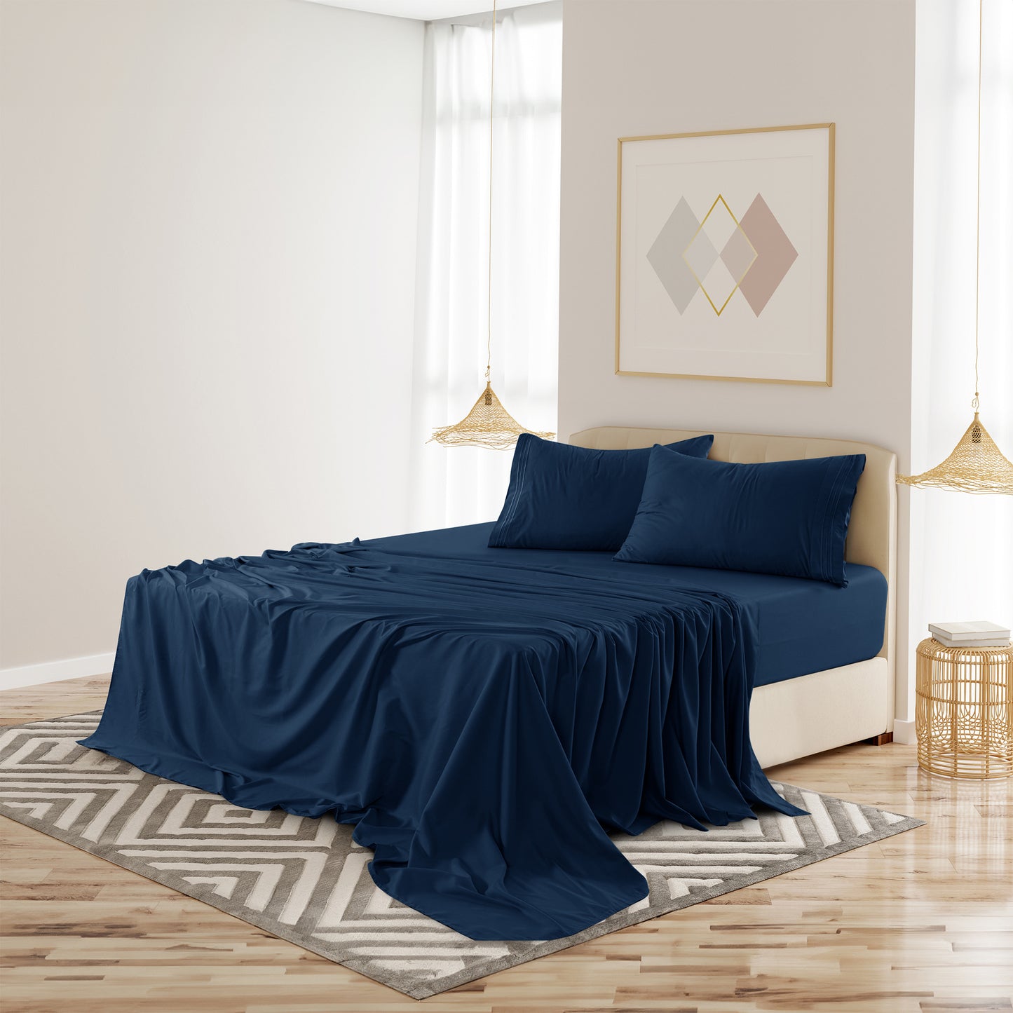 Lux Decor 4 Pieces Solid Bed Sheets - Stylish Comfy Bedding Set - Hotel Luxury Skin Friendly Cooling Sheets & Embroidered Pillowcases Without Filler - Classic Collection With 16 Inches Deep Pocket - Brushed 100% polyester- Shrinkage & Fade Resistant