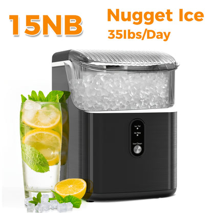 Countertop Nugget Ice Maker 35lbs in 24hrs, Self-Cleaning Portable Ice Machine with Ice Scoop & Basket, Stainless Steel, for Home Kitchen Office Camping RV Bar