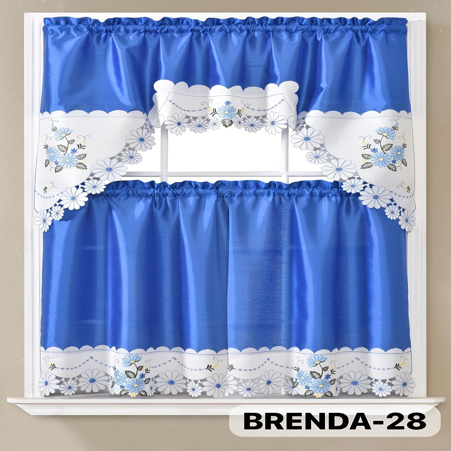 3pcs Embroidery Kitchen Curtains Set Flowers Embroidery Satin Fabric Faux Lightweight Soft Easy Care Machine Washable 49 Design Styles Available Holiday Gifts for Family Local Warehouse All Season Use Summer