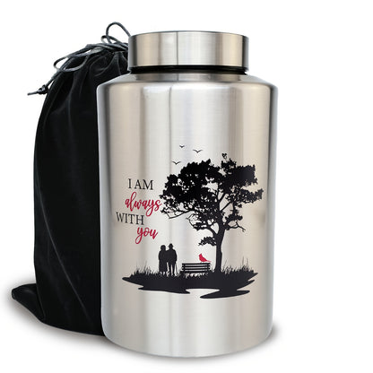 Large Stainless Steel Cremation Urn for Adult Ashes - Holds Up to 220 lbs, Decorative Butterfly Design with Velvet Pouch, Screw Lid & Seal Ring for Secure Storage, Memorial Keepsake | Elegant Text Design | Velvet Pouch Included