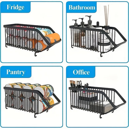 6-Pack Stackable Soda Can Organizer | Metal Can Holder Dispenser, Canned Food Storage Rack for Refrigerator, Kitchen, Countertop, Cabinet, Black - SOWONE
