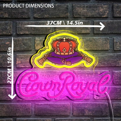 1pc Crown Royal Neon Sign - USB-Powered LED Wall Art with Glow Pendant, Vibrant Pink & Orange UV Print Design, Perfect for Game Studios, Bars, Bedrooms, and Birthday Party Decor, Neon Signs for Wall Decor