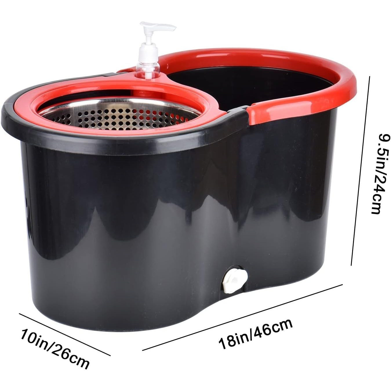 360 Spin Mop and Bucket Set with Wringer - Stainless Steel Extended Handle Spinning Mop Bucket System with Microfiber Mop Refills for Hardwood, Tile & Laminate Floor Cleaning, Black Blue Pink Red