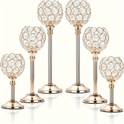 6pcs/3 Crystal Candelabra For Wedding Anniversary, Table Decoration, Candlelit Dinner Photo Props, Home & Hotel Decoration, Birthday Gifts, Ideal For Table Centering, Wedding, Catering, Party (Candles Not Included)