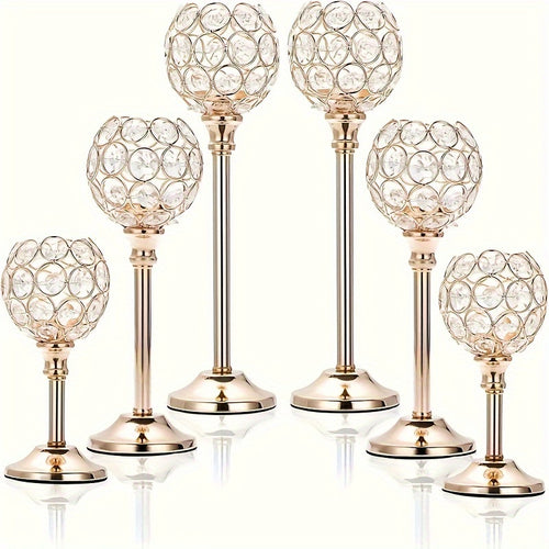 6pcs/3 Crystal Candelabra For Wedding Anniversary, Table Decoration, Candlelit Dinner Photo Props, Home & Hotel Decoration, Birthday Gifts, Ideal For Table Centering, Wedding, Catering, Party (Candles Not Included)