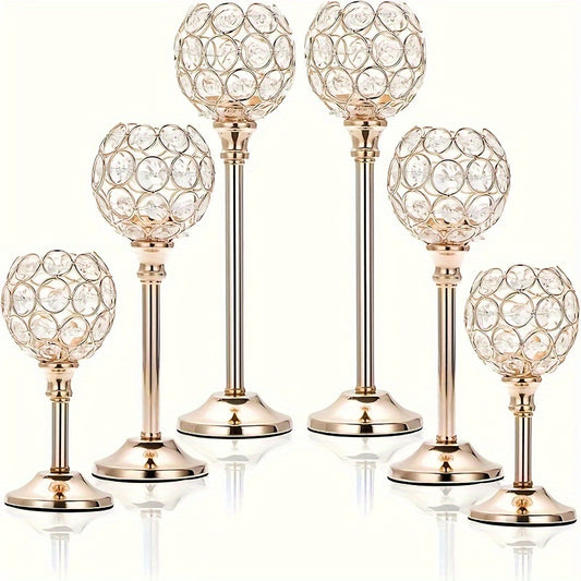Crystal Candelabra Centerpiece – Gold & Silver Taper Candle Holders for Wedding, Anniversary, Candlelit Dinner, Birthday & Party Table Decor, Home & Hotel Decoration, 3-Pack & 6-Pack (Candles Not Included)