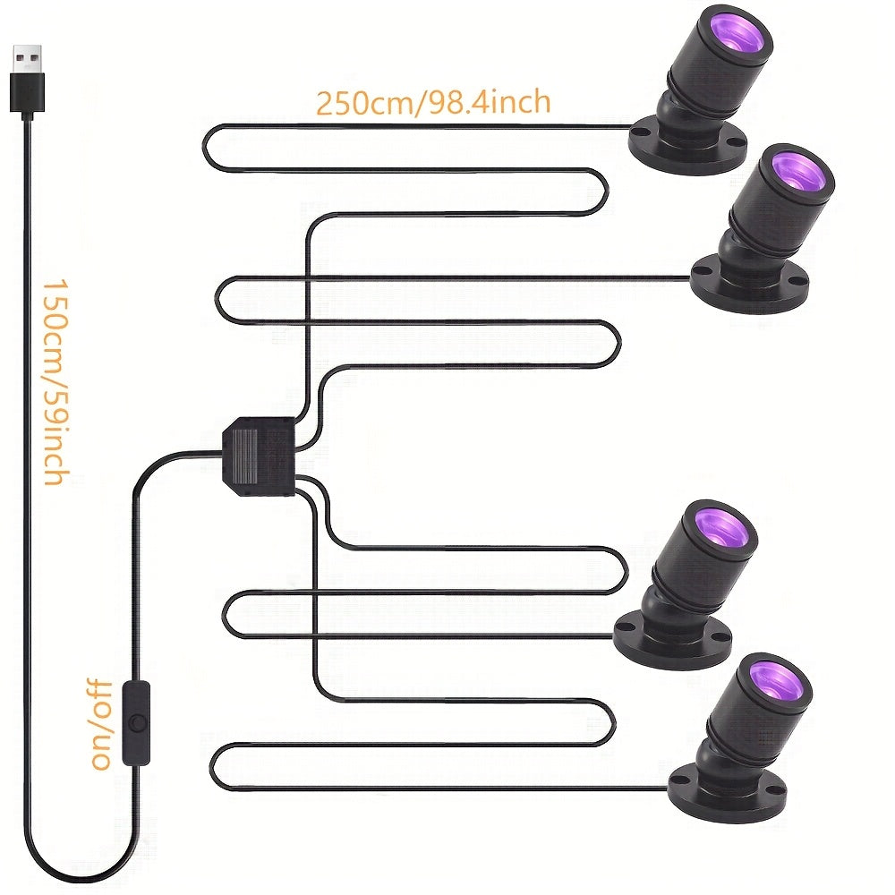 6/4/2pcs LED UV Blacklight, USB Powered 1W Blacklight, Violet Mini Spotlight Glow In The Dark for Party Supplies, LED Blacklight for Fluorescent Glow Parties, Tapestry, UV Reactive, Body Painting Effects, Christmas Home Decoration, with On/off Switch