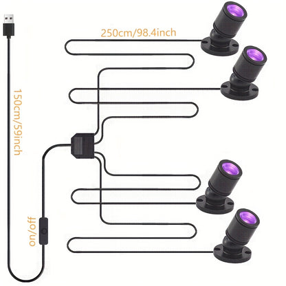 6/4/2pcs LED UV Blacklight, USB Powered 1W Blacklight, Violet Mini Spotlight Glow In The Dark for Party Supplies, LED Blacklight for Fluorescent Glow Parties, Tapestry, UV Reactive, Body Painting Effects, Christmas Home Decoration, with On/off Switch