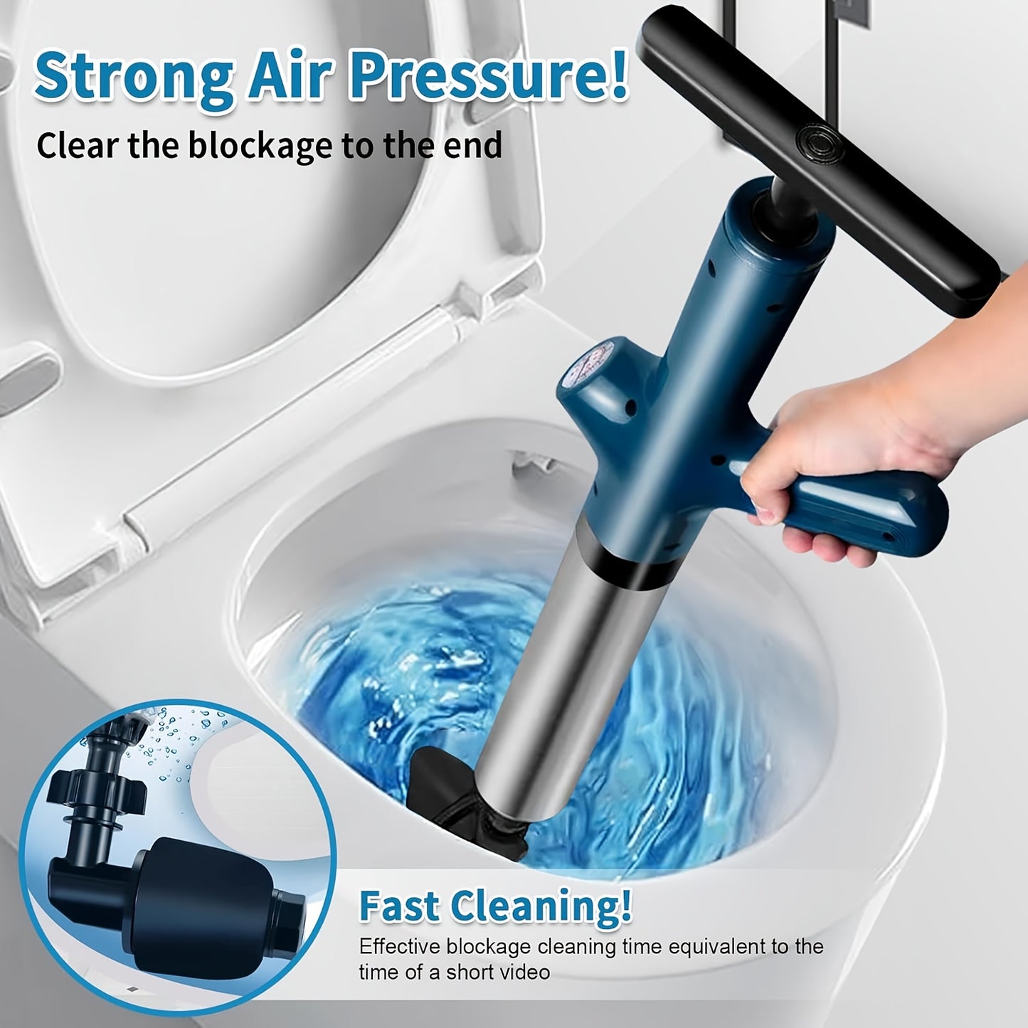 1 Set Of Air Toilet Plunger Set, Air Discharge Impactor Plunger, High Pressure Toilet Clog Tool, Stainless Steel Toilet Snake Toilet Dredge for Kitchen Sink, Toilet, Bathroom, Clogged Pipes