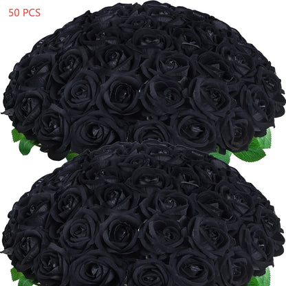 50/100pcs Red Roses Artificial Flowers, Real Touch Velvet Roses Bouquet Fake Flowers Bulk, Artificial Roses with Long Stems for Valentines Day Gift DIY Bridal Wedding Centerpiece Decorations, Mothers Day Decor, Home Decor, Room Decor, Rosas Eternas