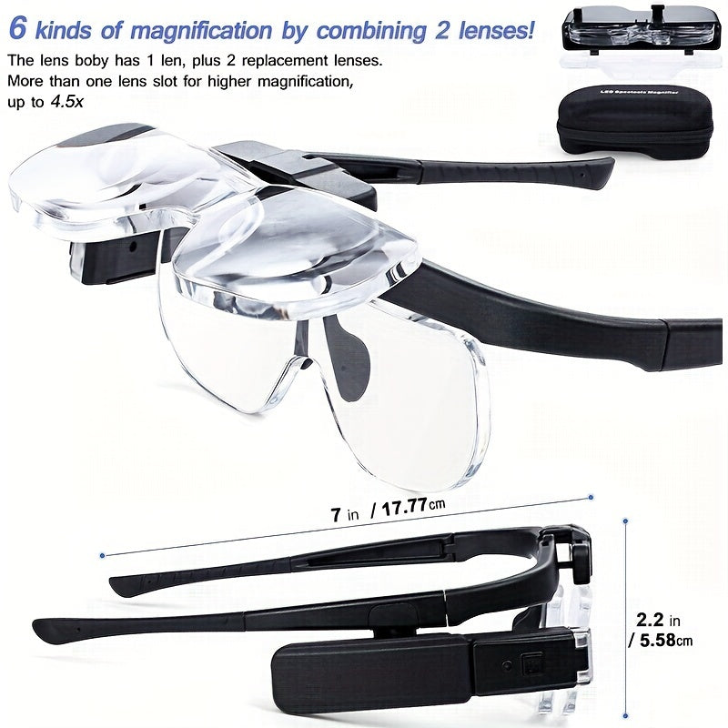 Headband Magnifier With Adjustable Light, Dual-slot Illuminated Magnifying Glass For Reading, Jewelry, Watch Repair, And Close-up Work (up To 4.5X), The Best Christmas Gift.