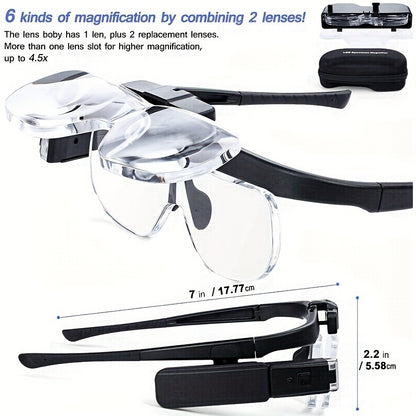 Headband Magnifier With Adjustable Light, Dual-slot Illuminated Magnifying Glass For Reading, Jewelry, Watch Repair, And Close-up Work (up To 4.5X), The Best Christmas Gift.