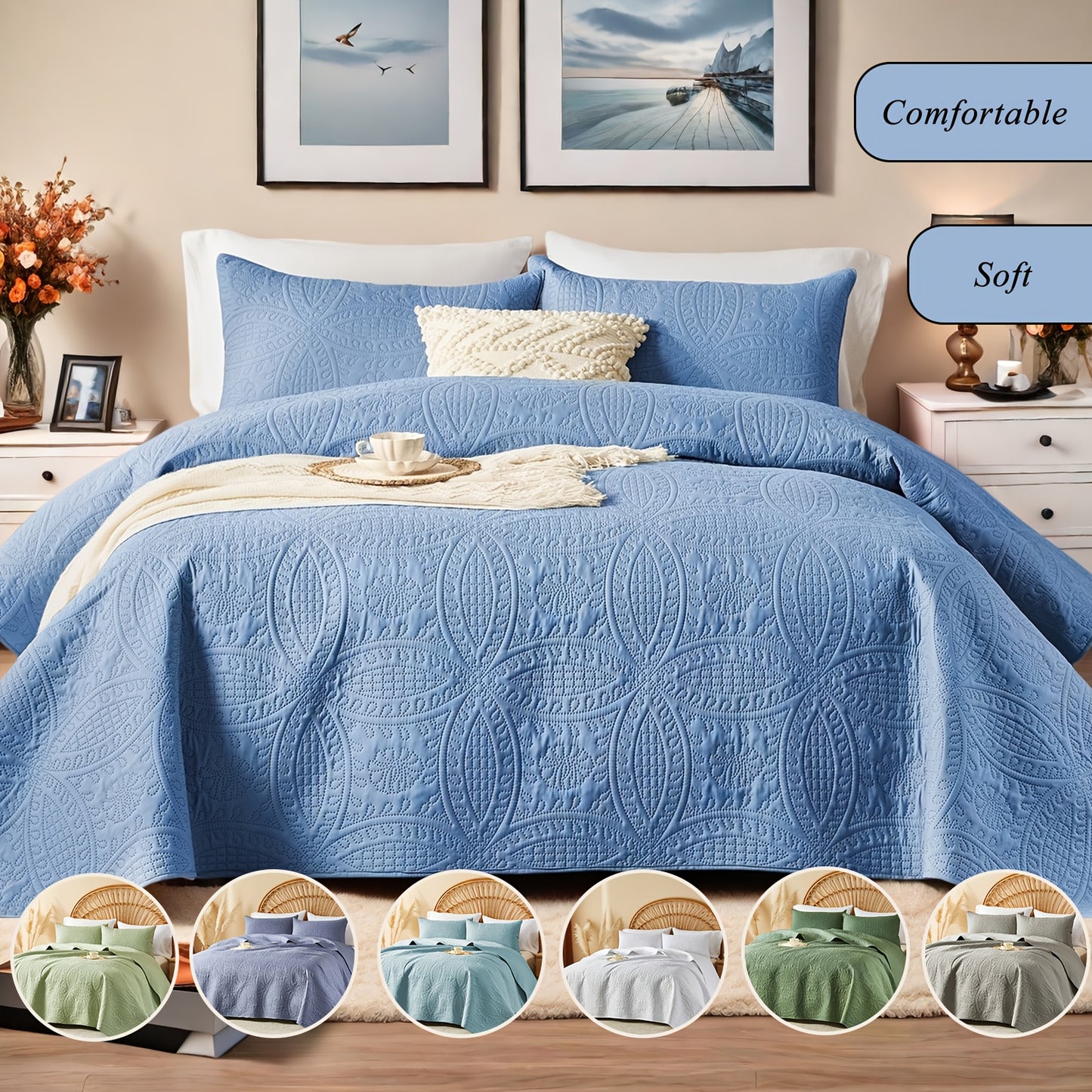 2/3pcs Quilt Set Bedspreads Queen Size - Soft Cool & Refreshing Summer Quilt Lightweight Microfiber Bedspread - Modern Style Coin Pattern Coverlet for All Seasons - Family Gift Set (1 Quilt, 1 Or 2 Pillow Cases)