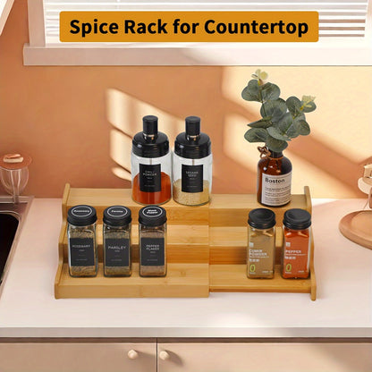 Bamboo Spice Rack for Bamboo Expandable Kitchen Cabinet - 3-Tier Ladder Rack for Kitchen Cabinet, Countertop Storage Display