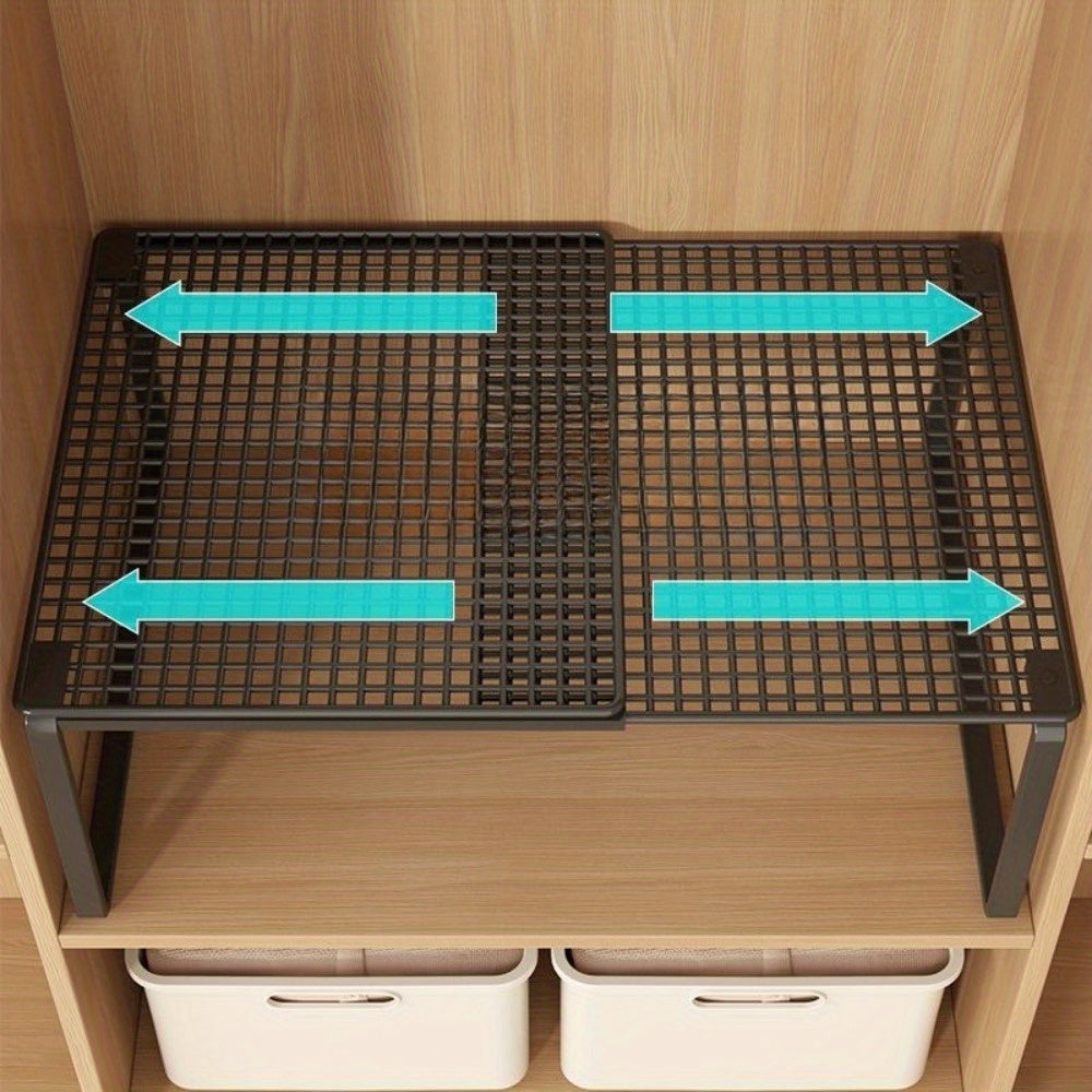 1pc Extendable Wardrobe Shelf, Heavy-Duty Metal Construction, Height-Adjustable to Fit Multiple Cabinets, Vertical Storage Saves Space - A Practical Storage Accessory for Apartment Dwellers
