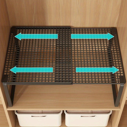 1pc Extendable Wardrobe Shelf, Heavy-Duty Metal Construction, Height-Adjustable to Fit Multiple Cabinets, Vertical Storage Saves Space - A Practical Storage Accessory for Apartment Dwellers